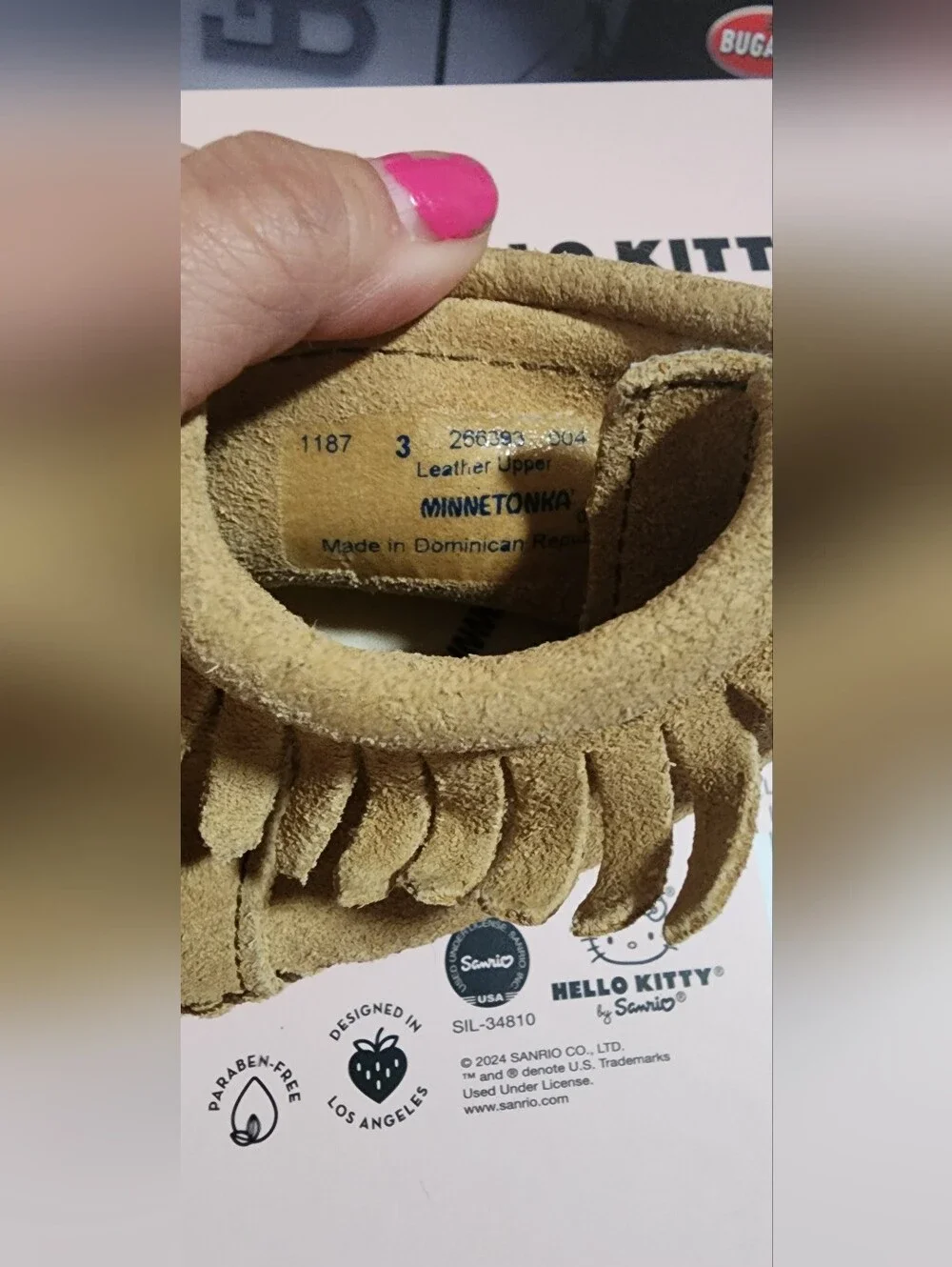 Minnetonka Kids Suede Fringe Moccasins in Tan